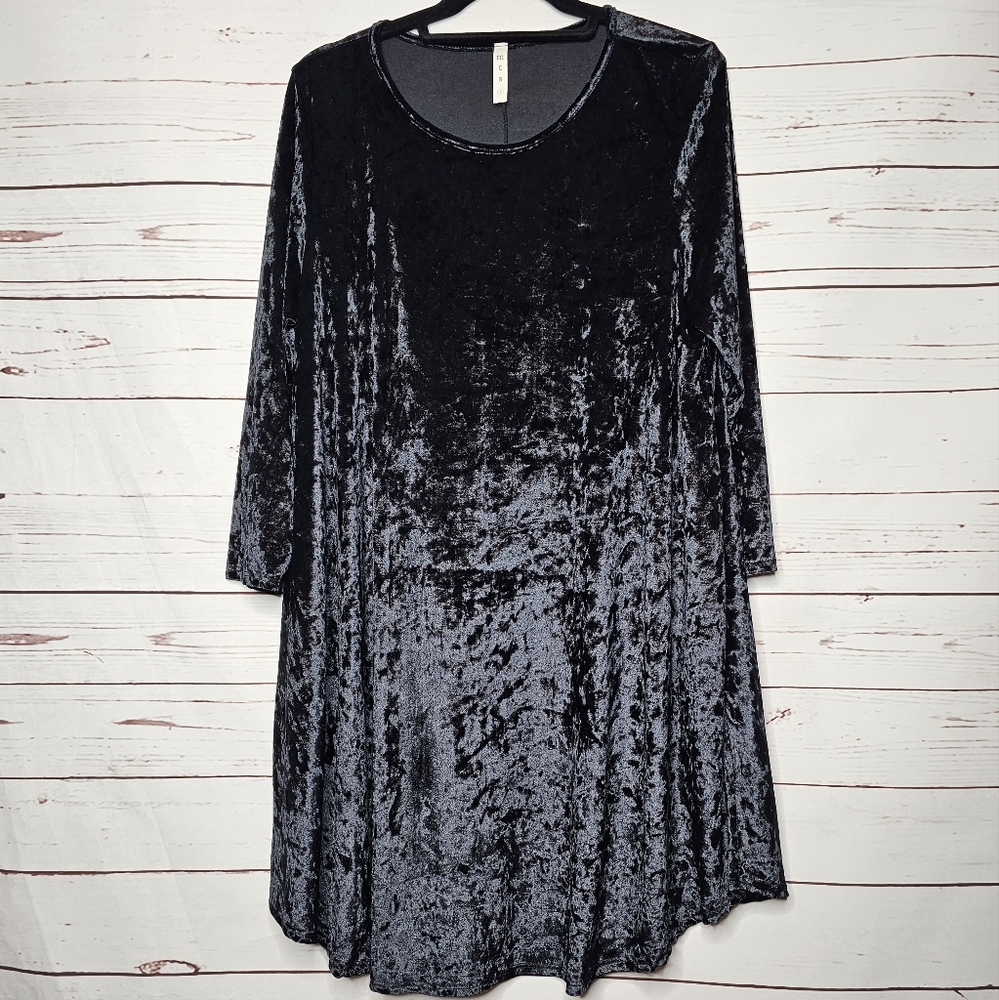 mts Black Crushed Velvet Swing Dress